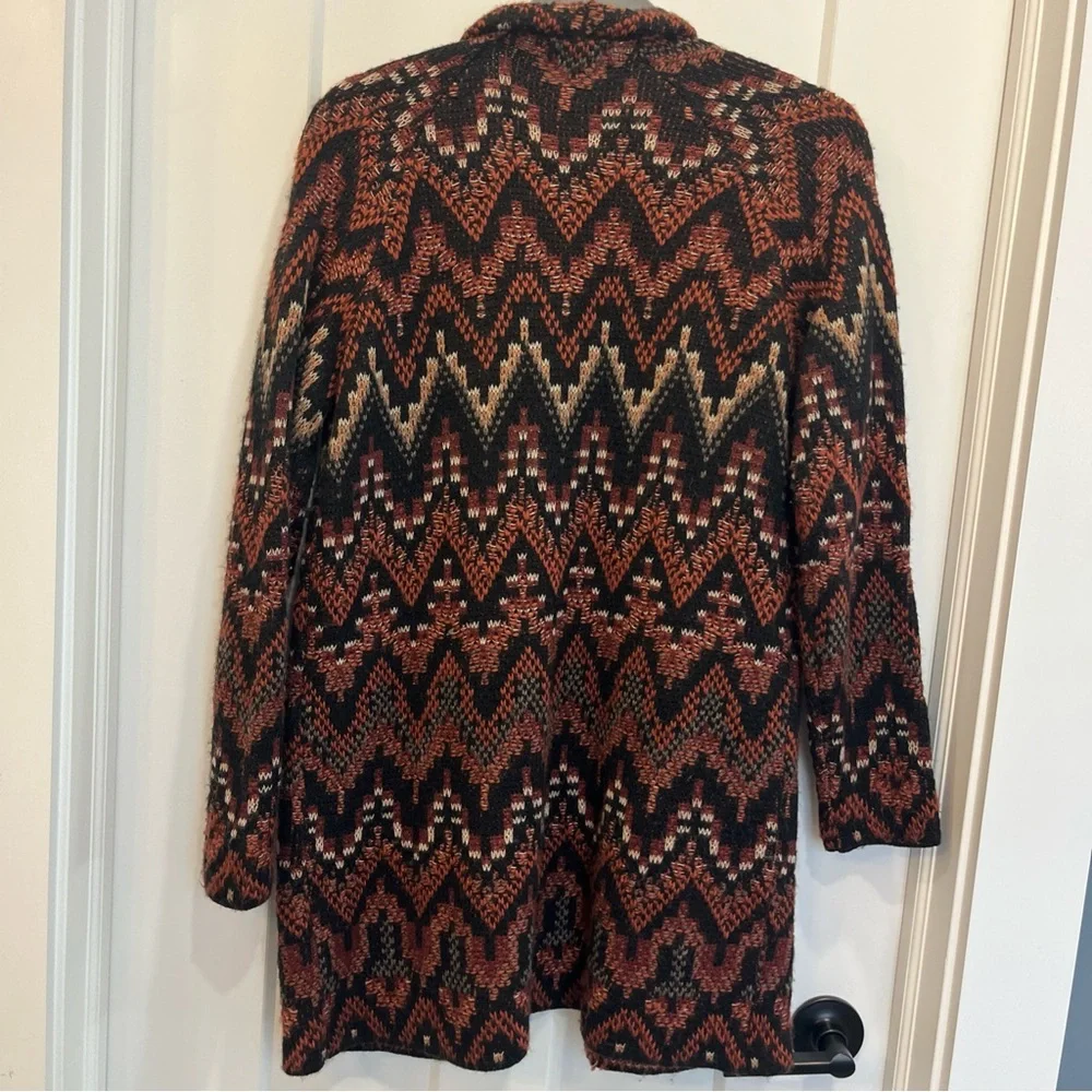 Lucky Brand Cardigan Women's Aztec Wool Blend Open‎ Front Knit Sweater Sz Small